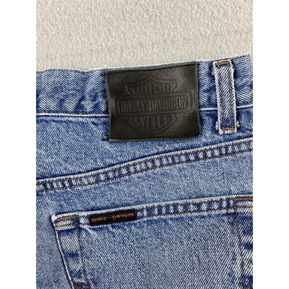 Harley Davidson Jeans Mens 31x29 Blue Denim Light Wash Straight Stains Tag 33x30 - Picture 14 of 16